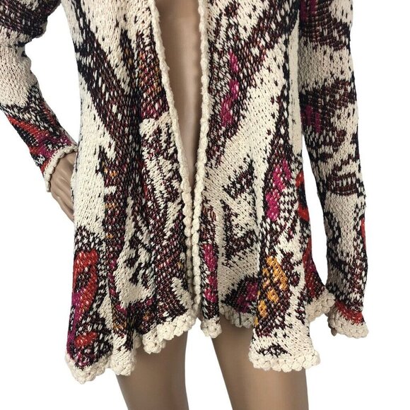 Moth Anthropologie Chunky Knit Cardigan Womens S Multicolor Floral Open Sweater - Picture 3 of 9